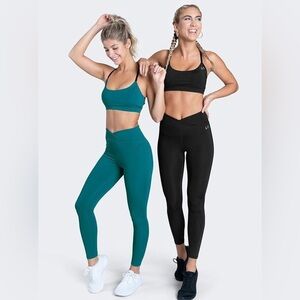 TLF Electra 7/8 Leggings on Dark Teal Green Asymmetrical Twist waist size medium